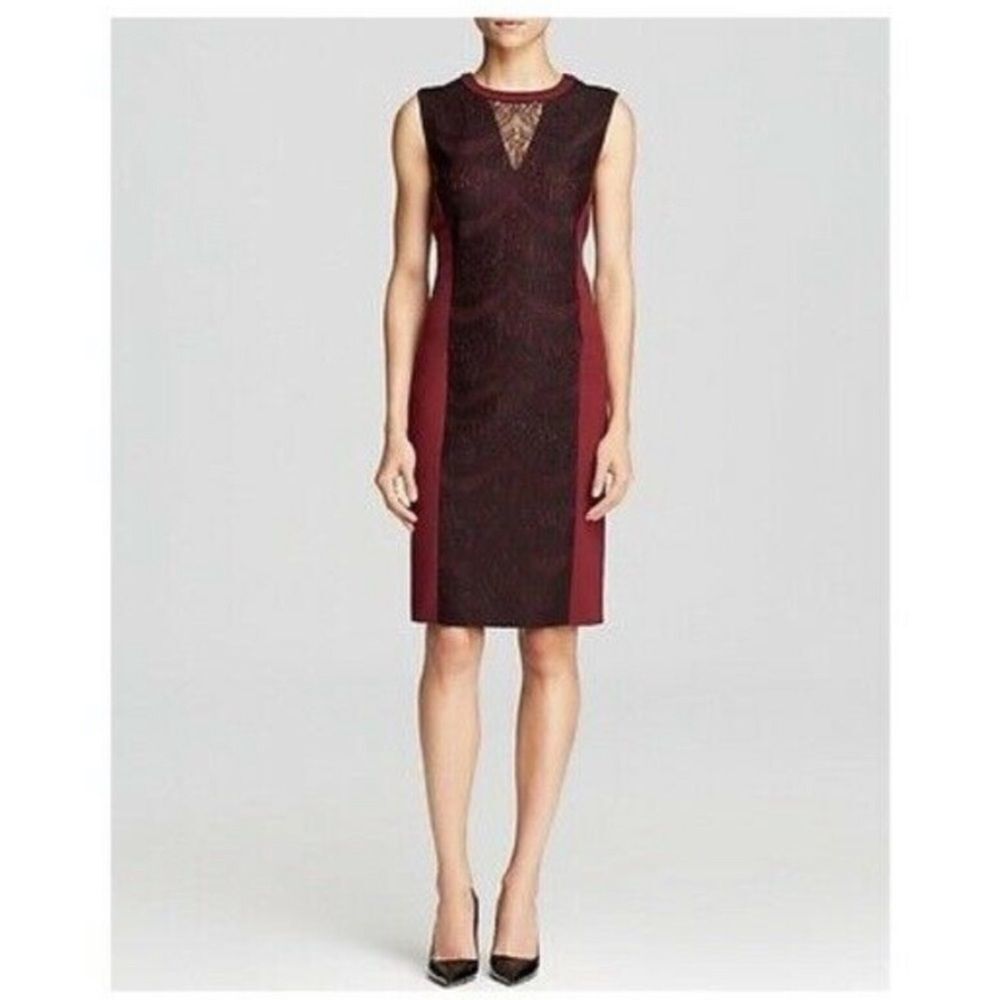MAGASCHONI | Lace Panel Shift Dress Burgundy Black Women’s Size 10